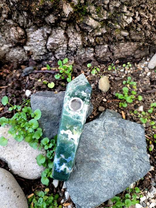 Moss Agate Stone Pipe