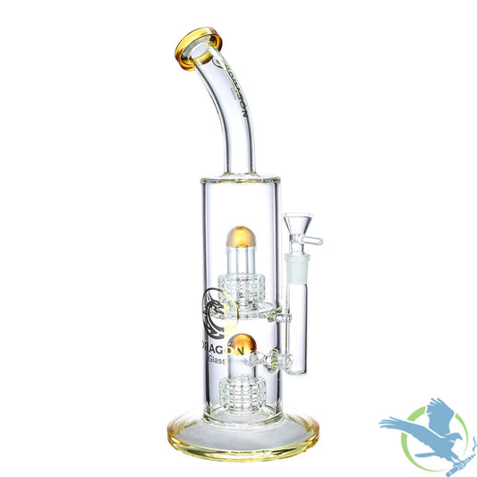 Dragon Glass Water Pipe Thick Base With 2 x Showerhead Perc + Hand Grip & Bent Neck - 13 Inches