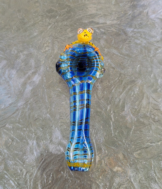 Yellow Frog Hand Pipe with Flat Mouth By Shawn Tucker