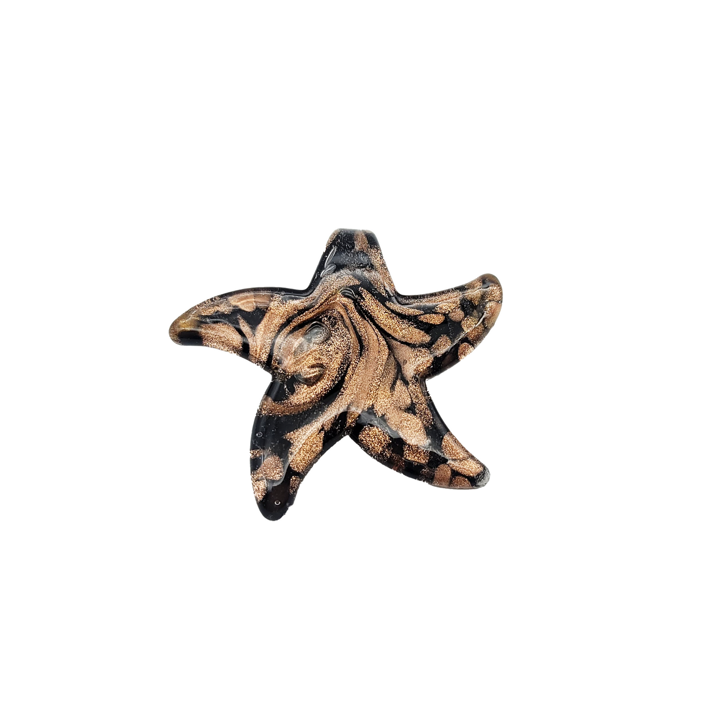 Black and Gold Starfish Shape Glass Pendant Necklace