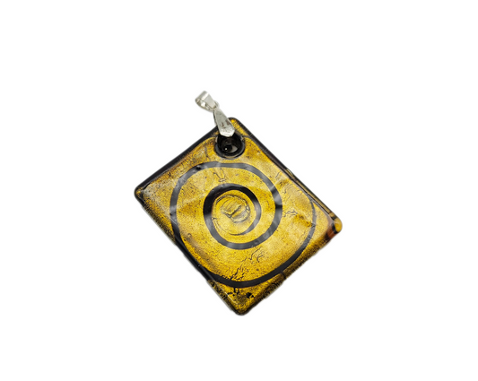 Gold Black Swirl Rectangle Glass Pendant Necklace