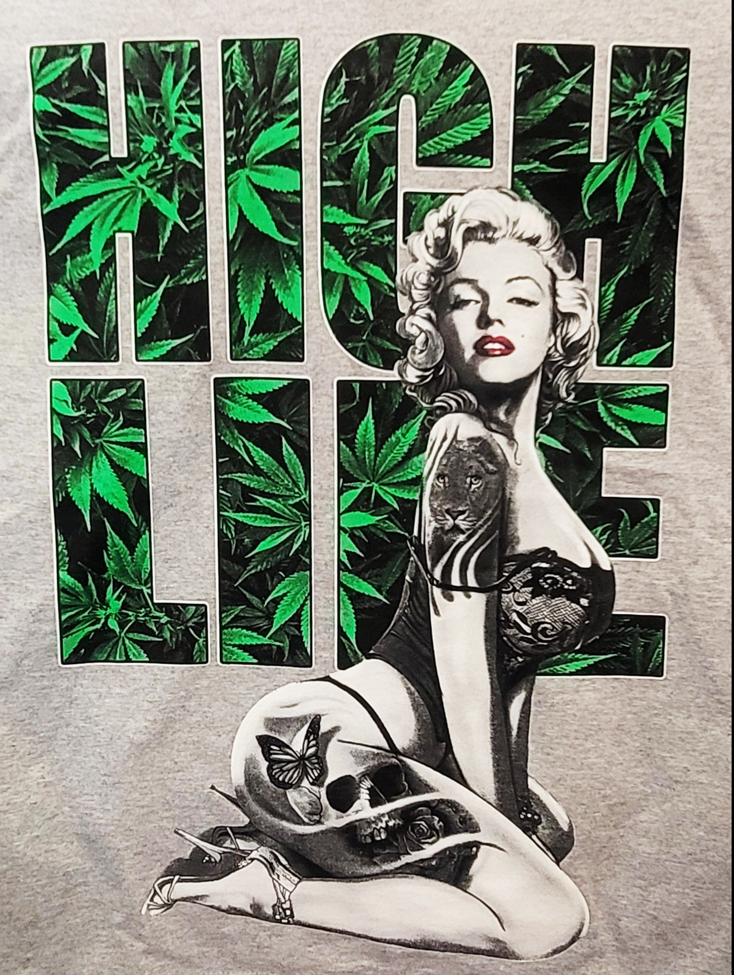 High Life Marilyn Monroe Grey V-Neck Shirt (Medium)